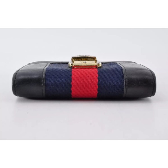 GUCCI Sherry Line Belt Clasp Tri-Fold Wallet Canvas Leather Used Unisex - Picture 6 of 11